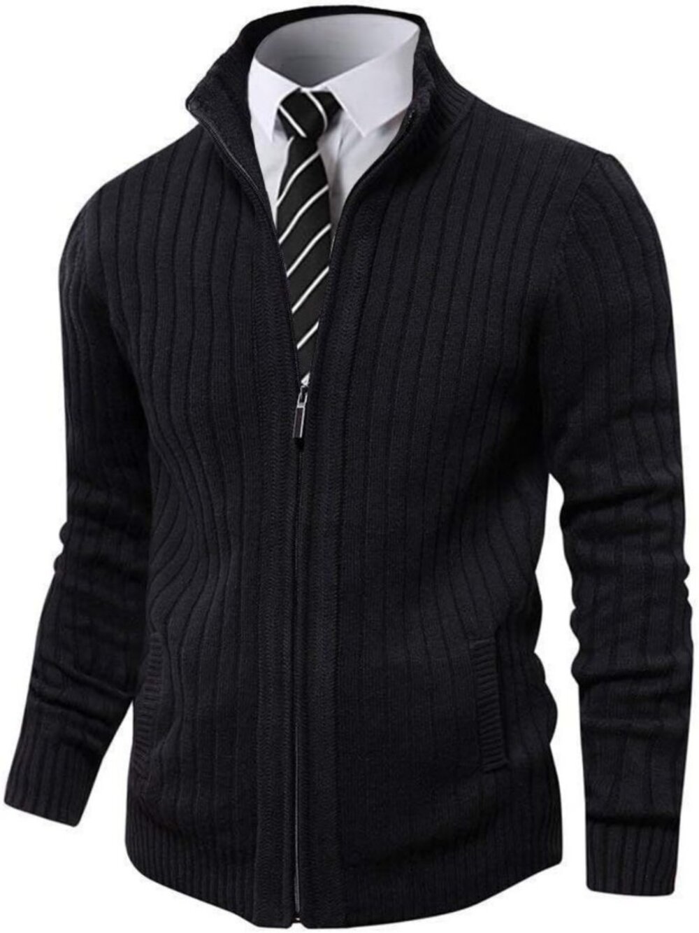 Slim Fit Full Zip Cardigan Sweater for Men | Stylish Stand Collar Knitwear